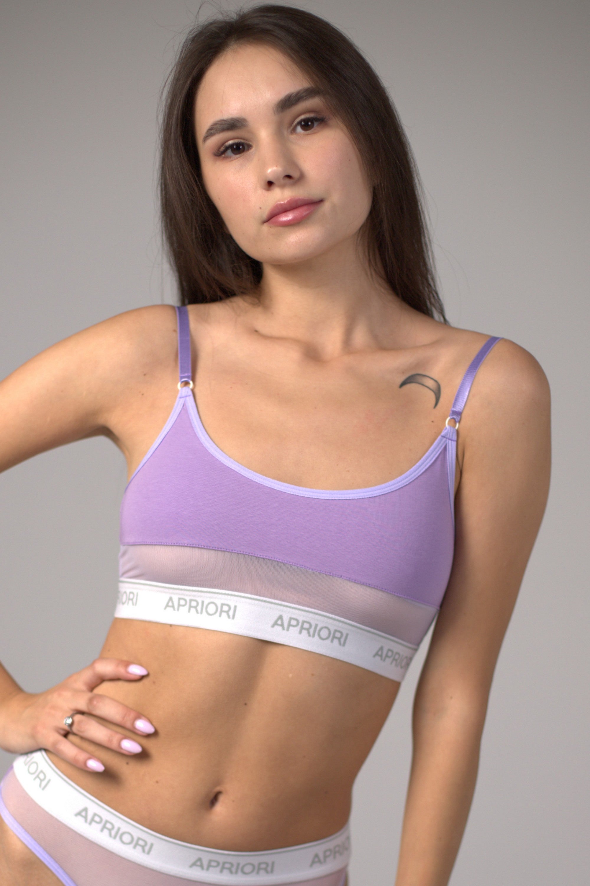 Хлопковый топ с сеткой AU-200113 lilac