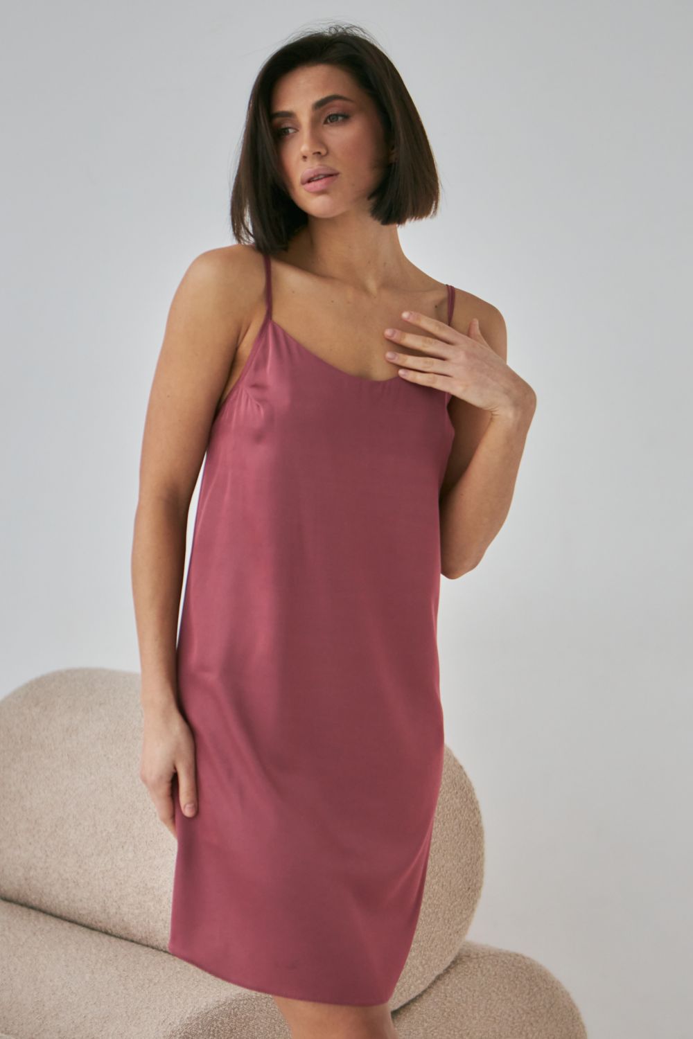 Шелковая ночная сорочка 0167 dark rose