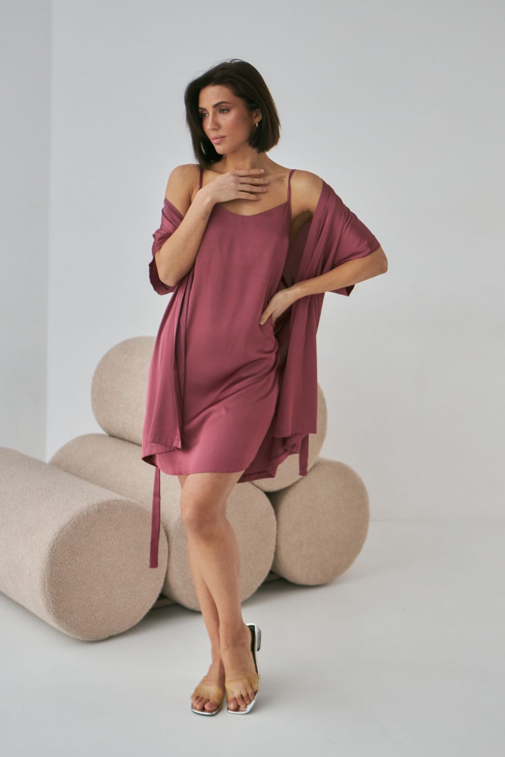 Шелковая ночная сорочка 0167 dark rose