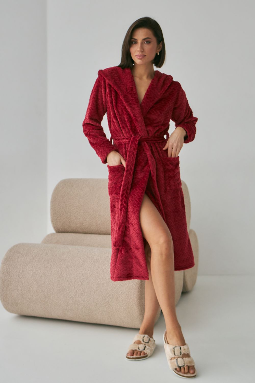 Халат из велсофта с капюшоном 0227/1 red