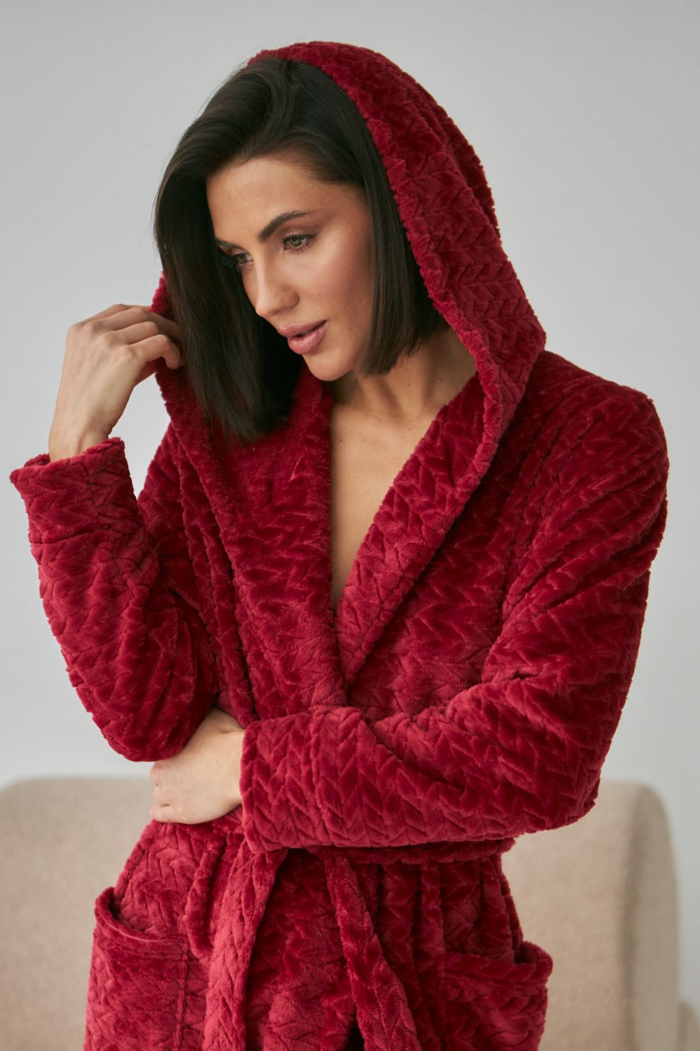 Халат из велсофта с капюшоном 0227/1 red