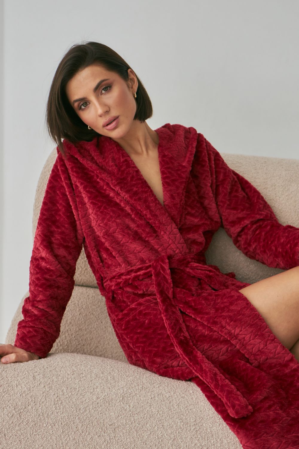 Халат из велсофта с капюшоном 0227/1 red