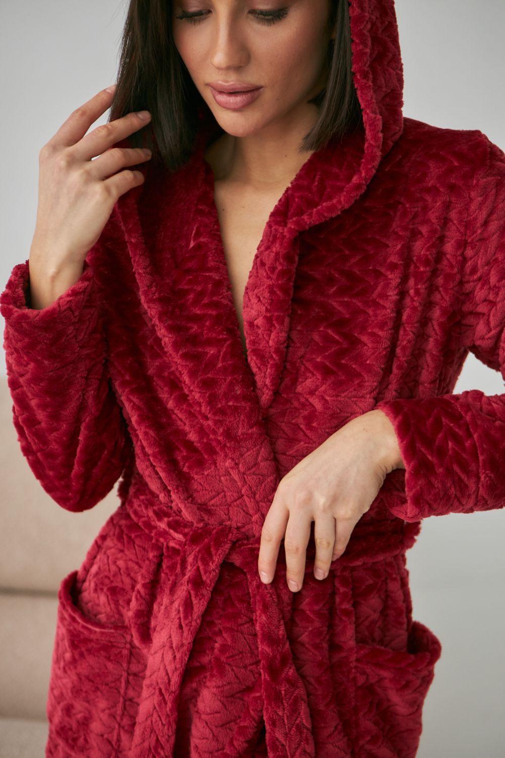 Халат из велсофта с капюшоном 0227/1 red