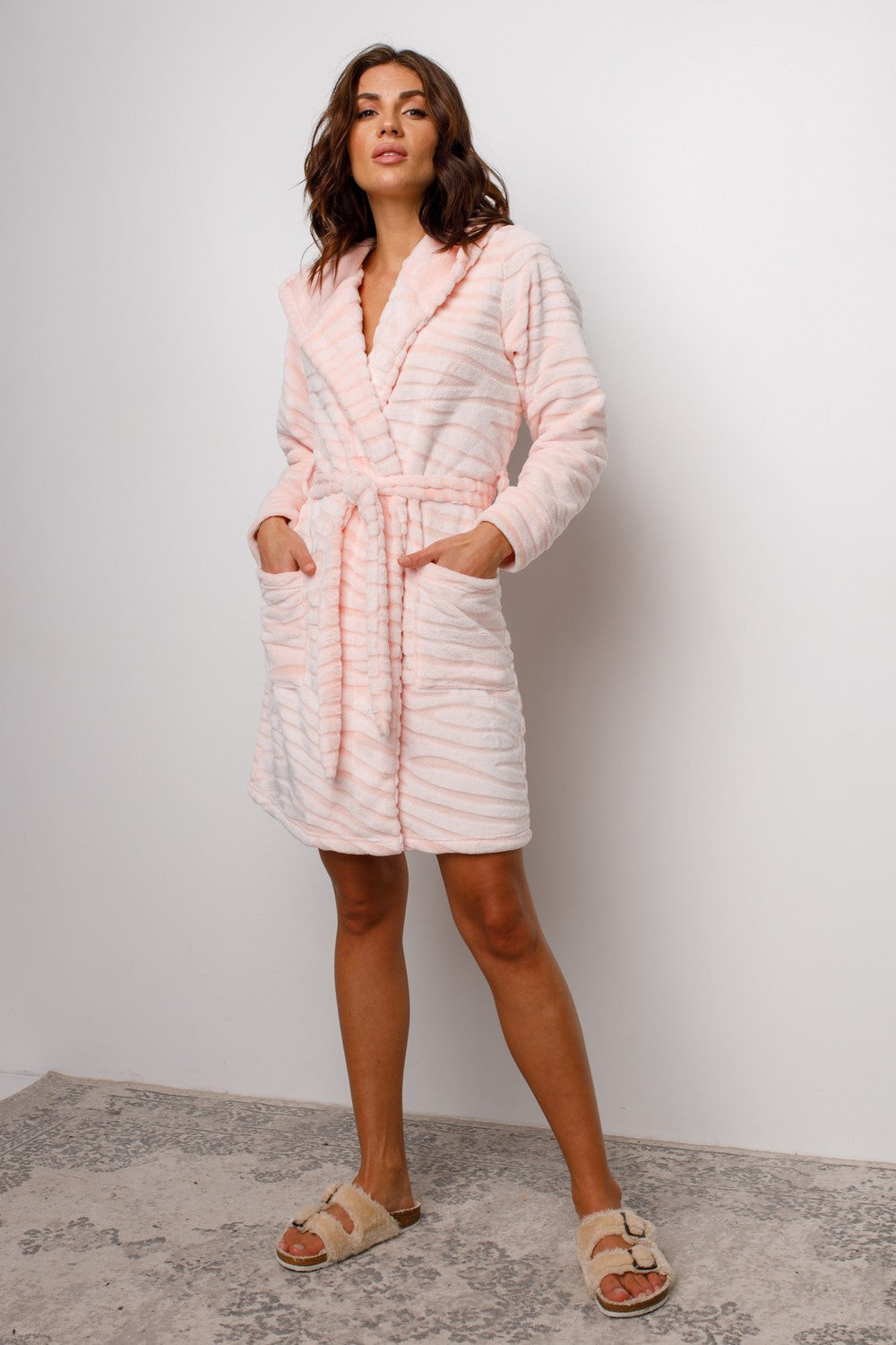 Теплый халат из велсофта 0227 peach