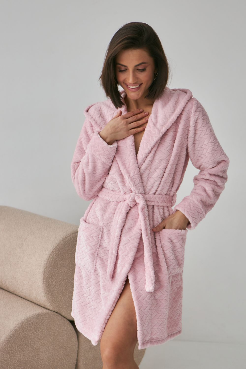 Халат из велсофта с капюшоном 0227 rose