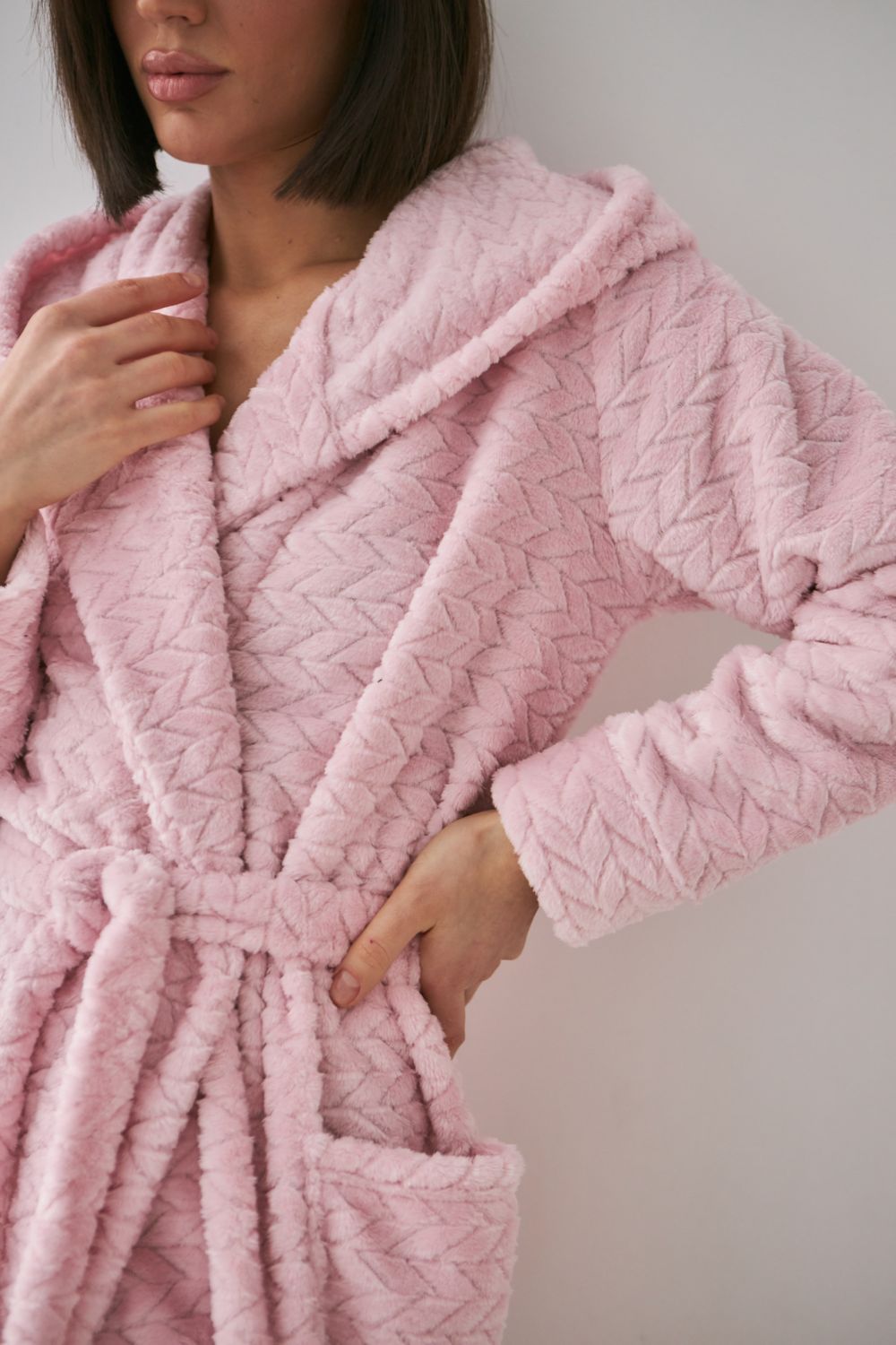 Халат из велсофта с капюшоном 0227 rose