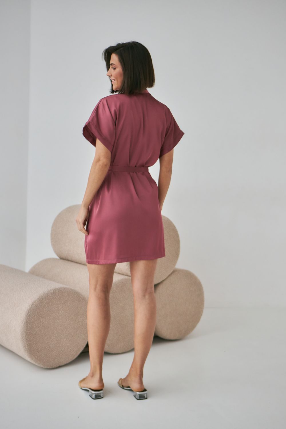 Шелковый халат с короткими рукавами 0242 dark rose