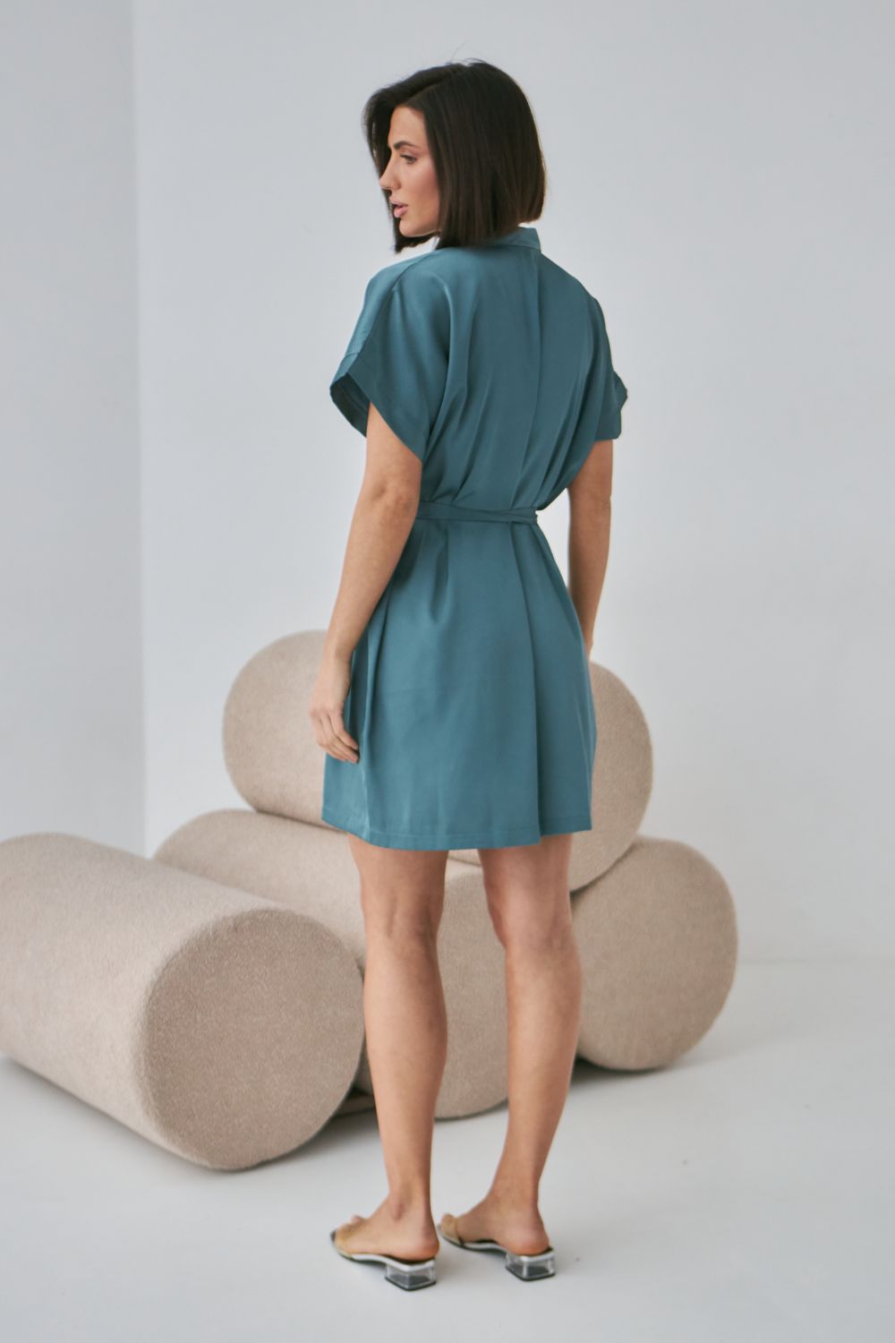 Шелковый халат с короткими рукавами 0242 sea wave