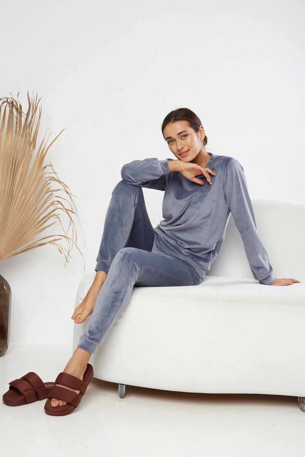 Плюшевый комплект для дома с брюками 0285/289 blue/gray