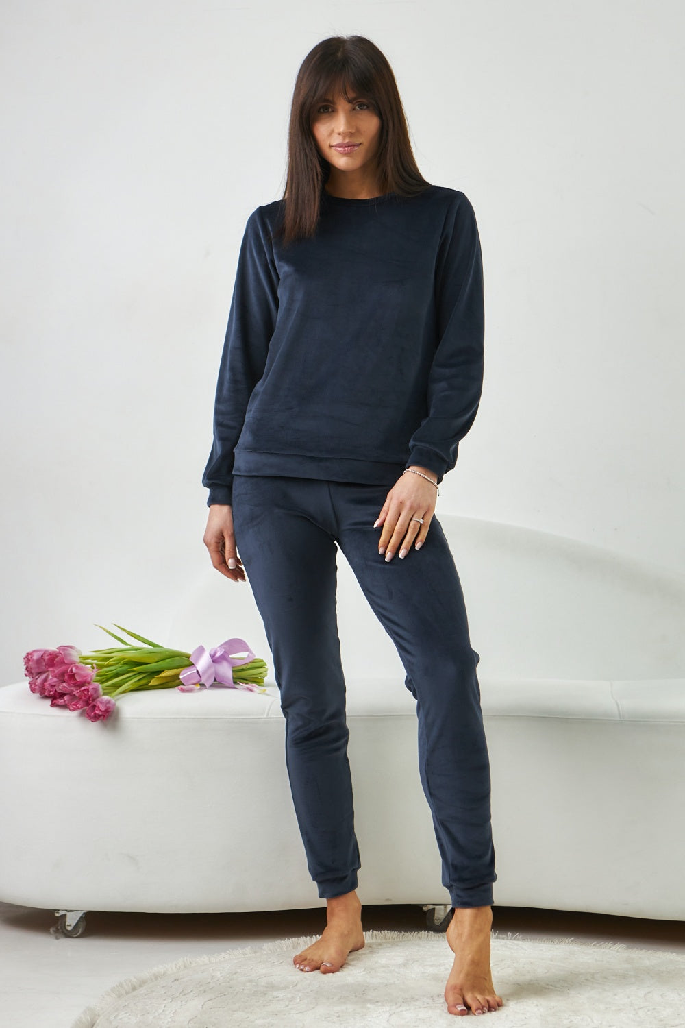 Плюшевый комплект для дома с брюками 0285/289 dark blue