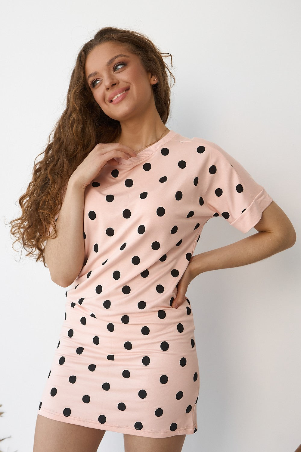 Ночная сорочка в горошек 0306 peach