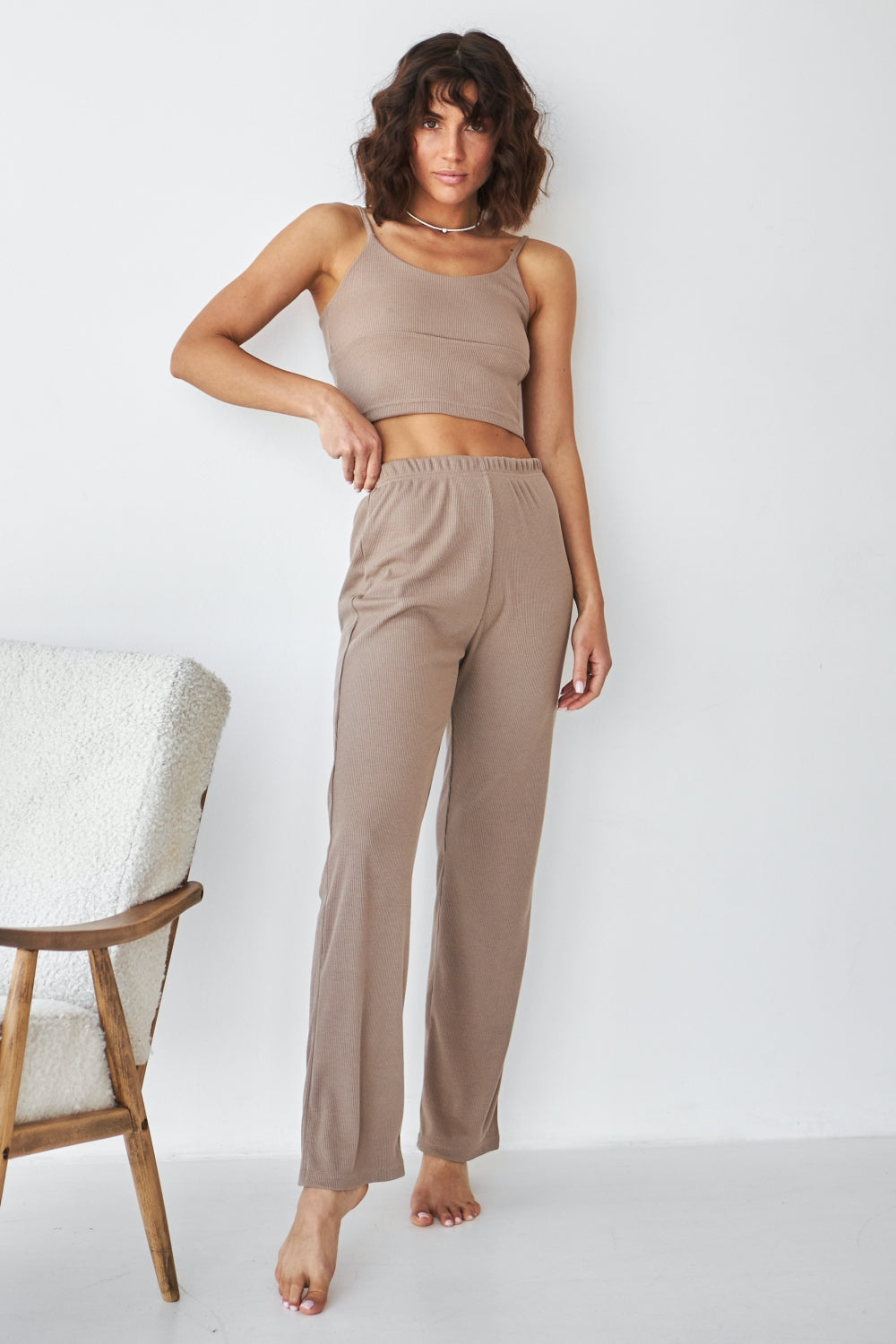 Пижама из вискозы в рубчик 0314/280 cappuccino