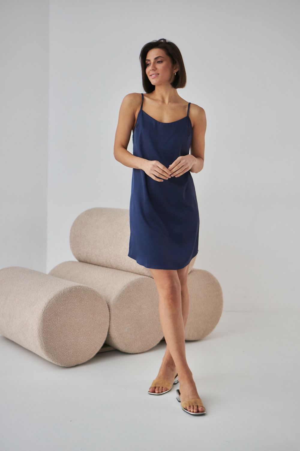 Шелковая сорочка с кружевной спинкой 0338 dark blue