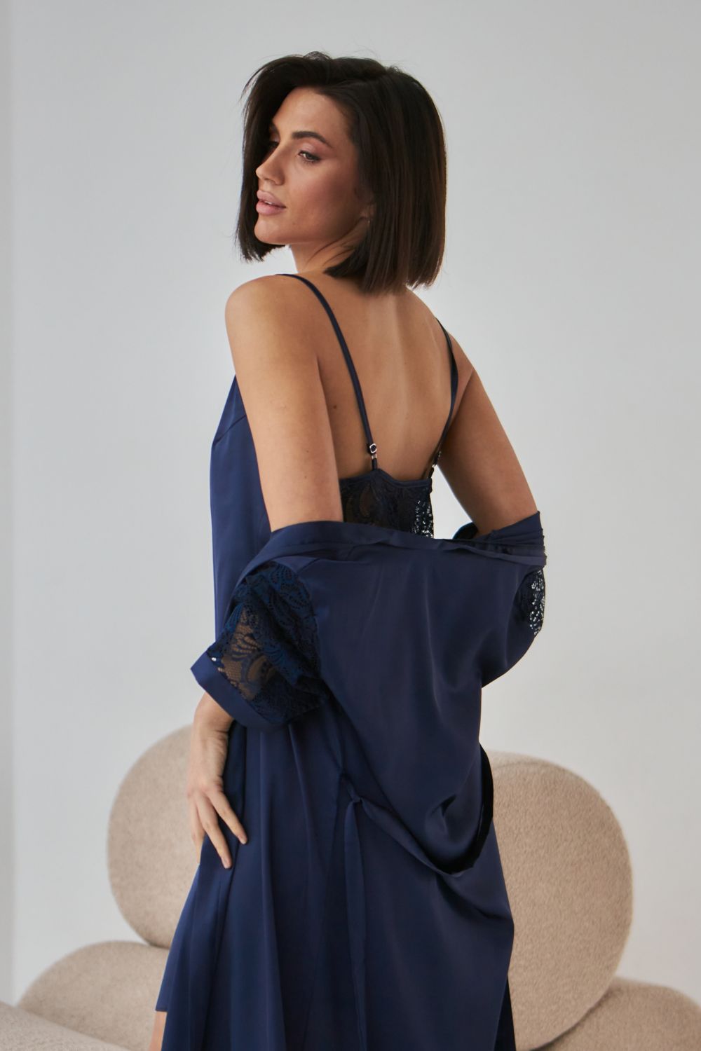 Шелковая сорочка с кружевной спинкой 0338 dark blue