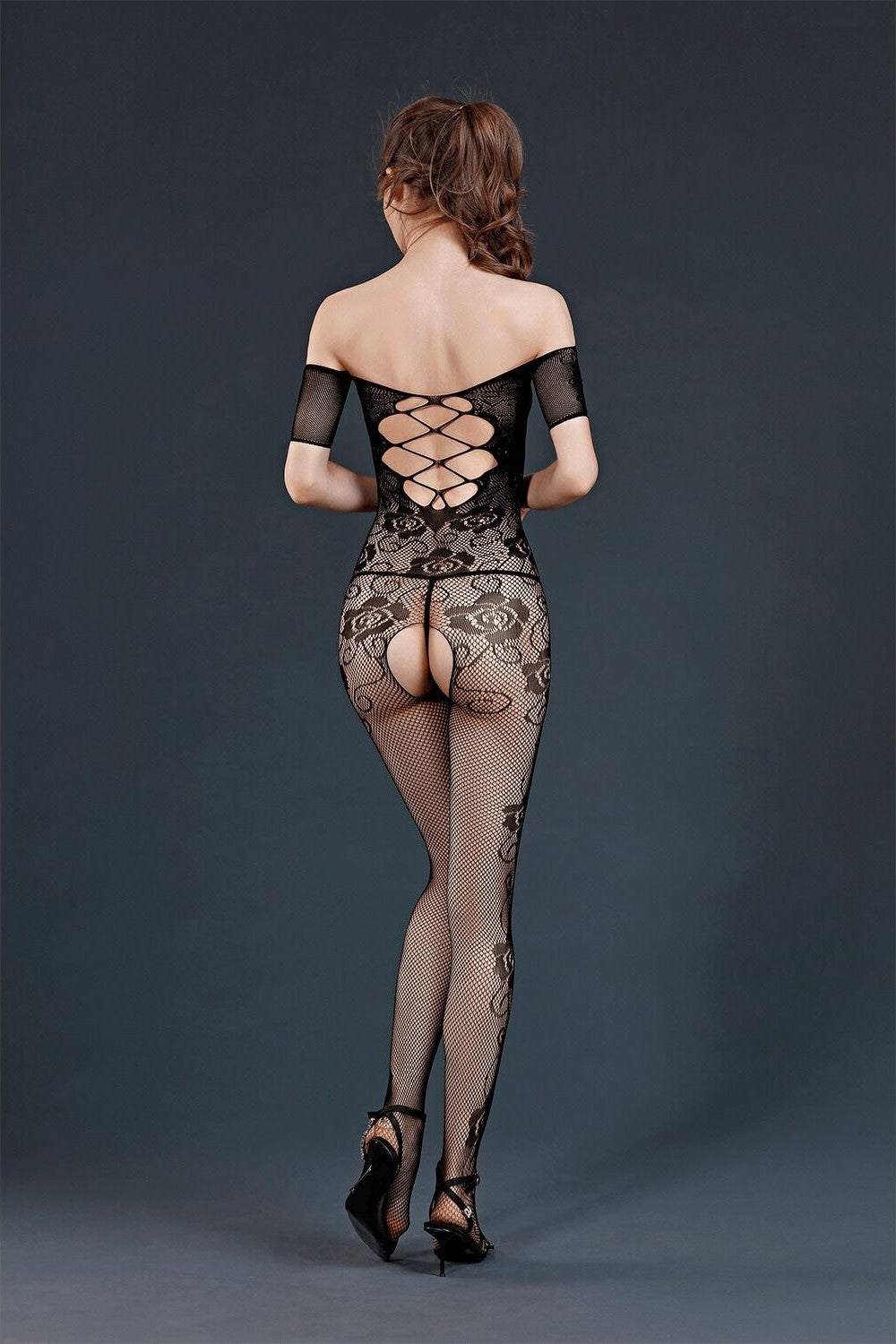 Ажурный бодистокинг с разрезом Model 10 black