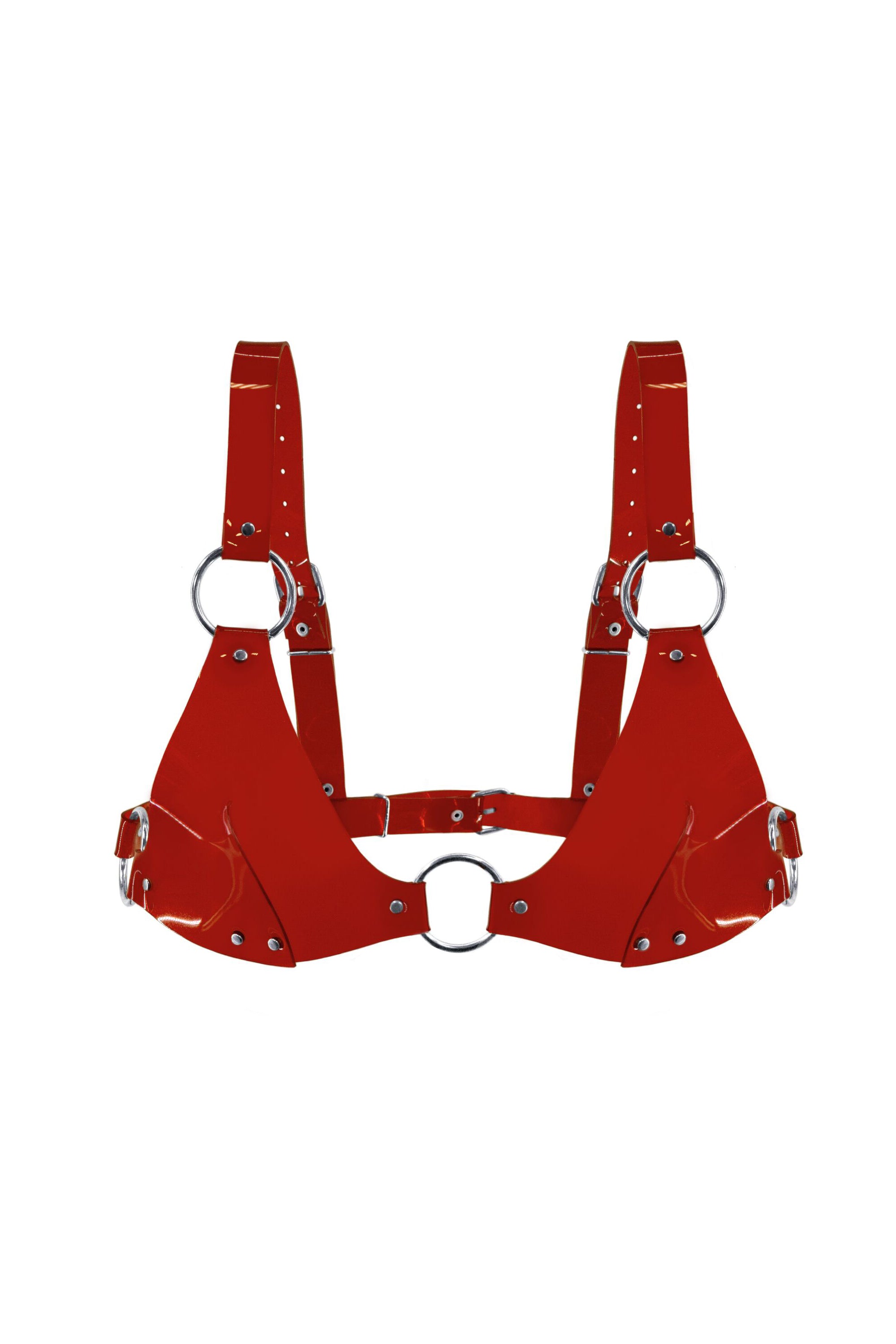 Кожаный лиф с заклепками Bikini Top red