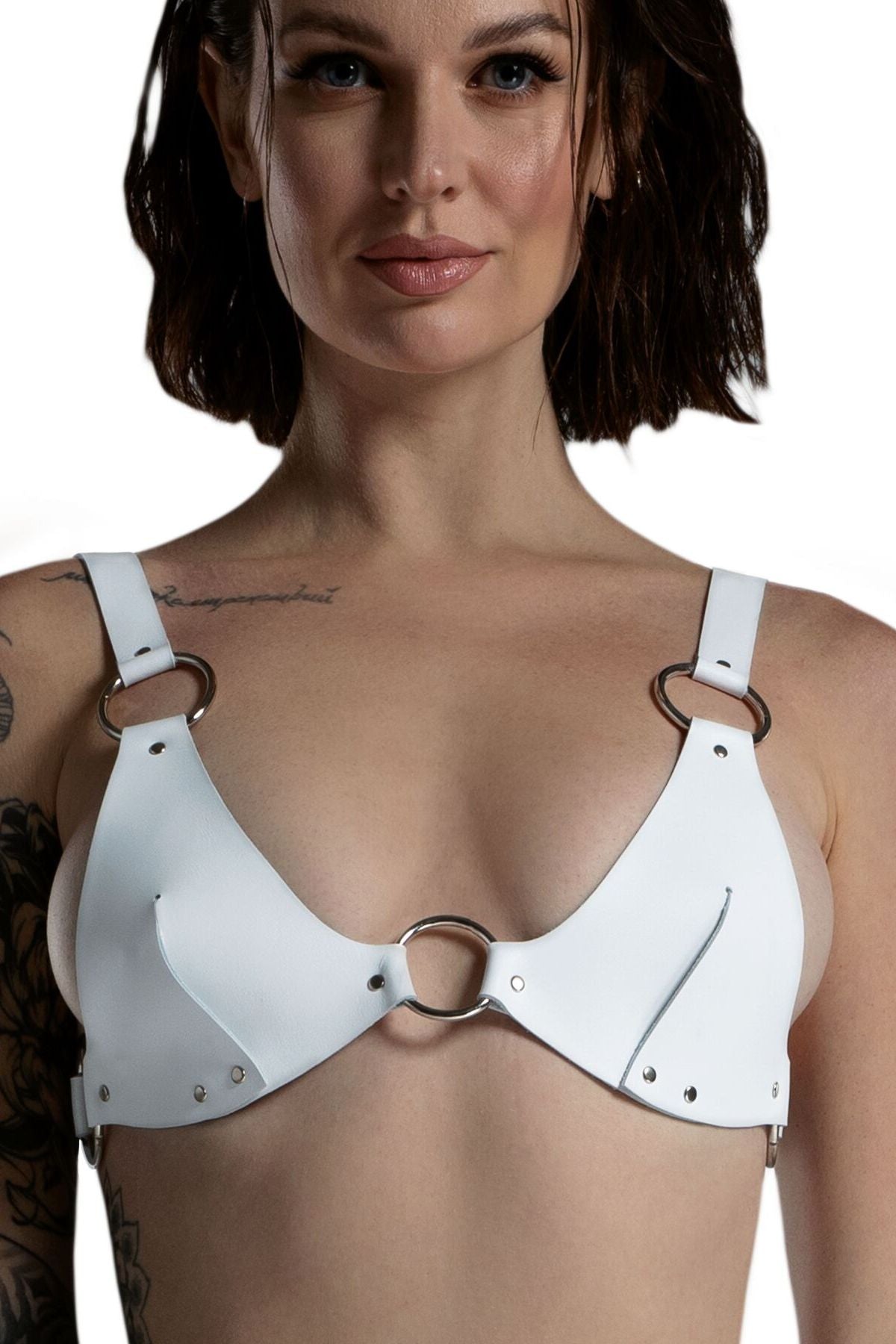 Кожаный лиф с заклепками Bikini Top white