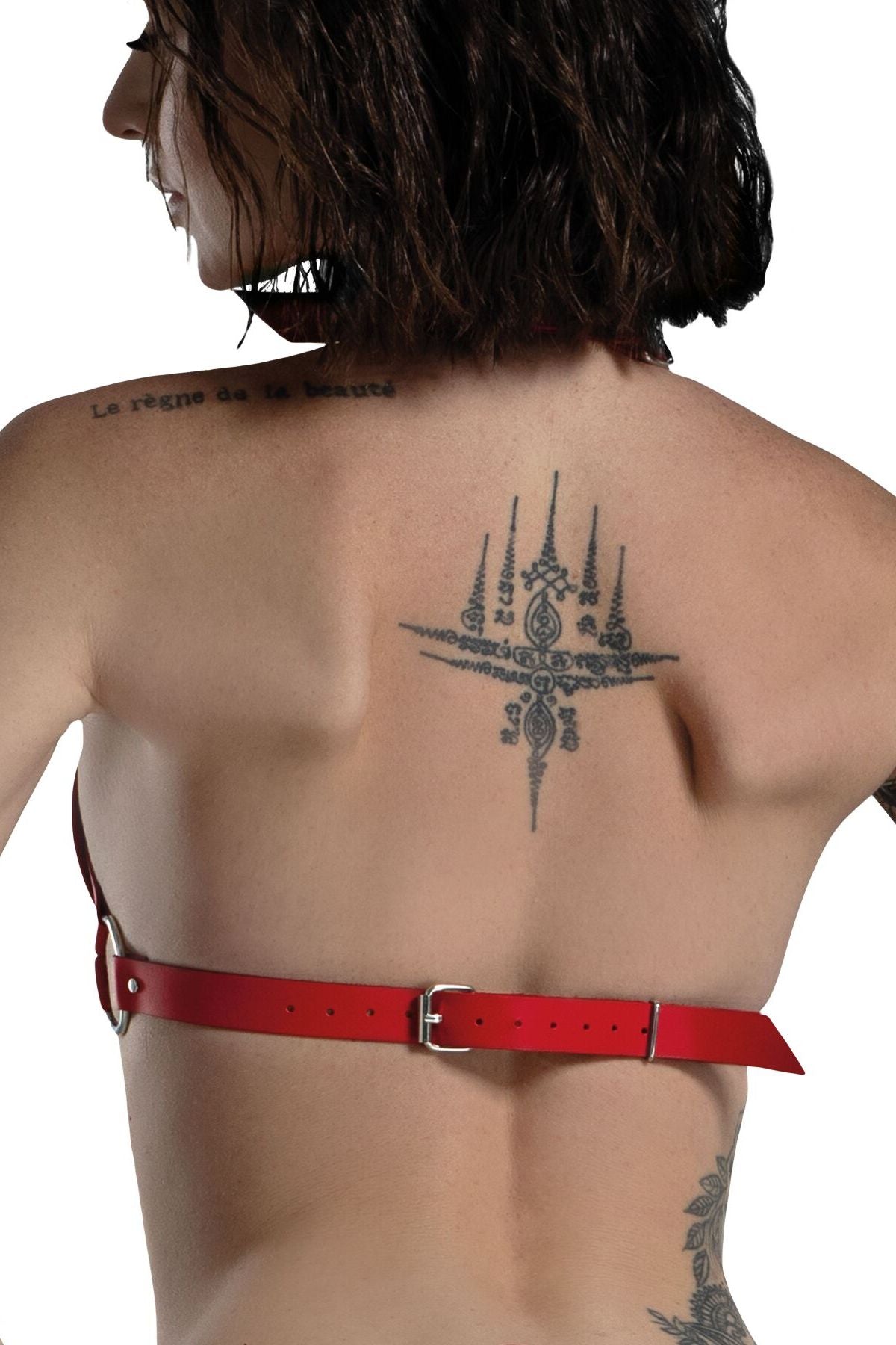 Кожаный лиф с заклепками Hearts Bra red