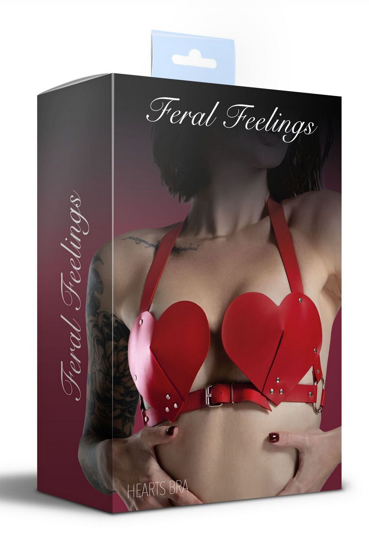 Кожаный лиф с заклепками Hearts Bra red