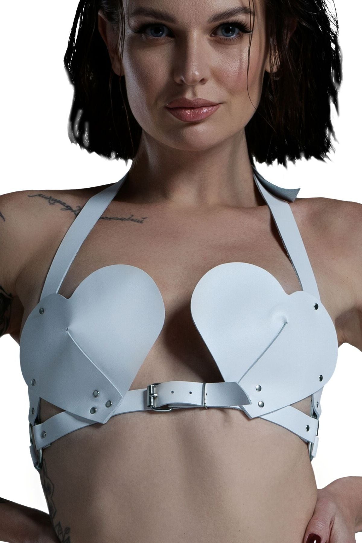 Кожаный лиф с заклепками Hearts Bra white