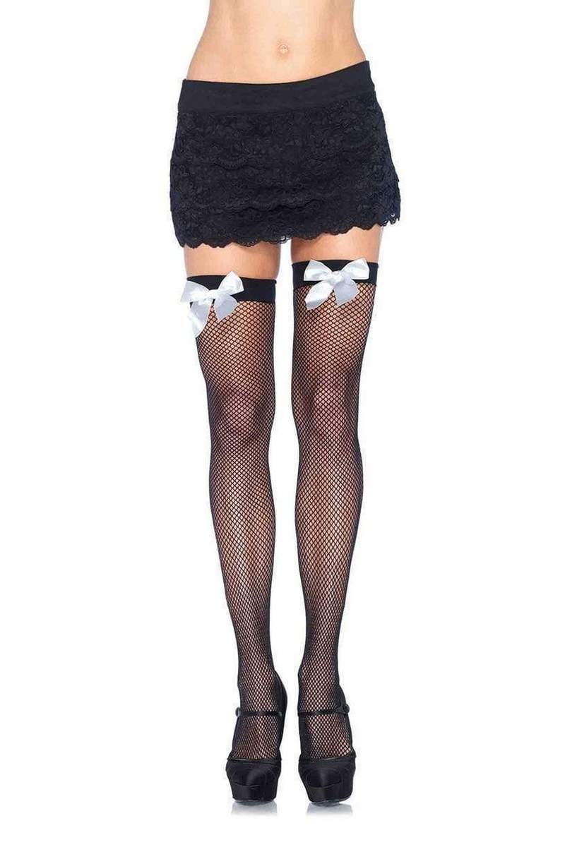 Чулки в сетку с бантом Fishnet Thigh Highs