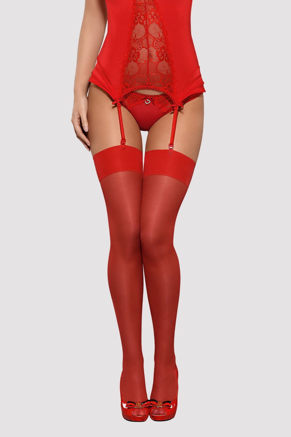 Чулки под пояс с гладкой коронкой S800 red