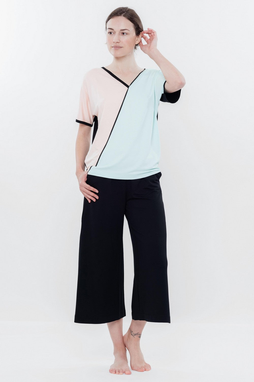 Домашний костюм с штанами-кюлотами 03153 peach/mint/black