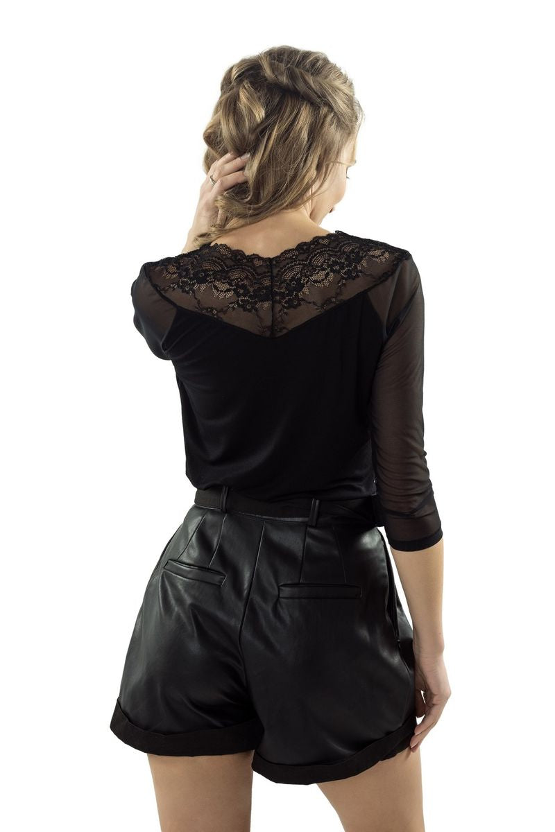 Блуза с тюлевыми рукавами Danita black