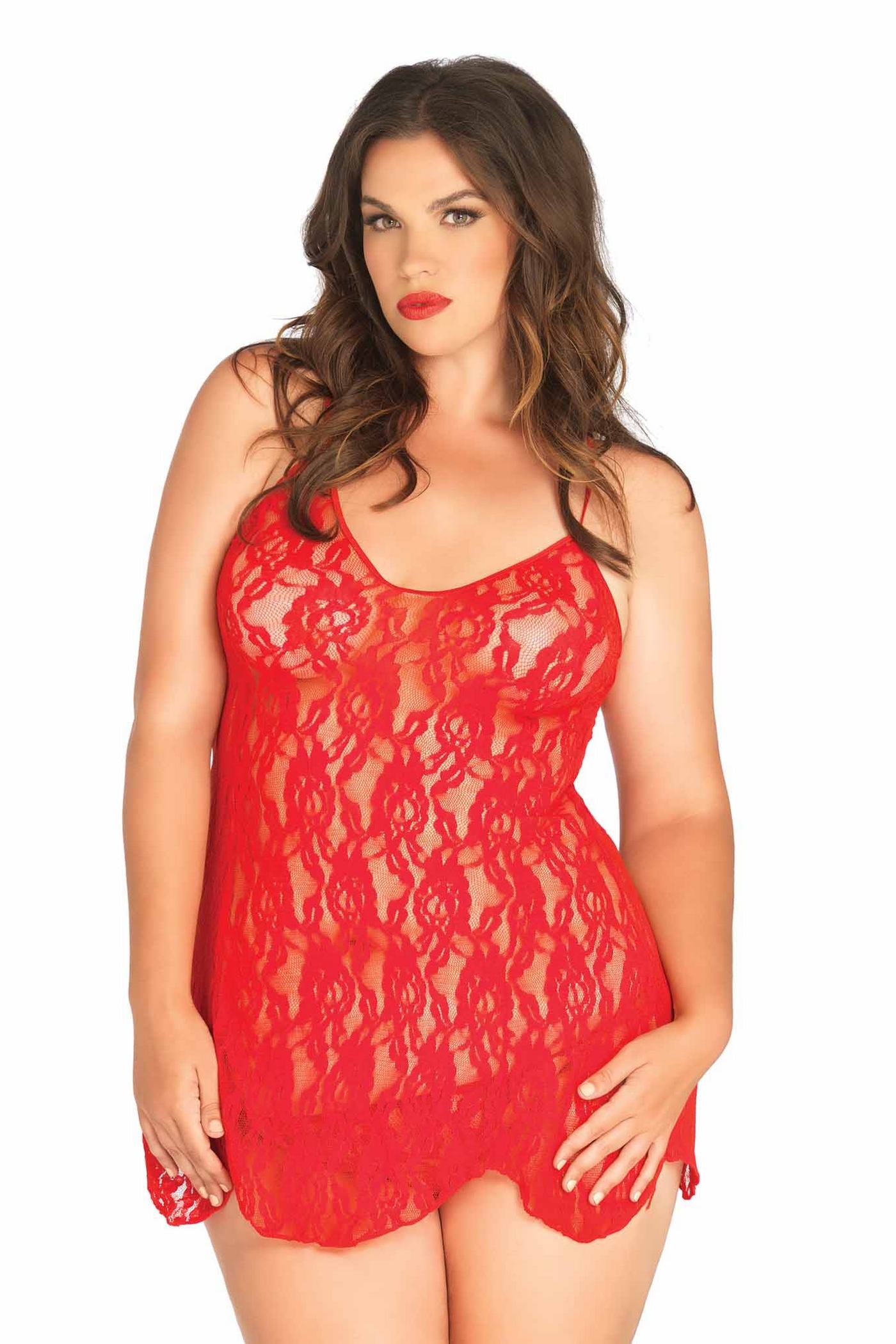 Кружевная сорочка Rose Lace Flair Chemise Plus red