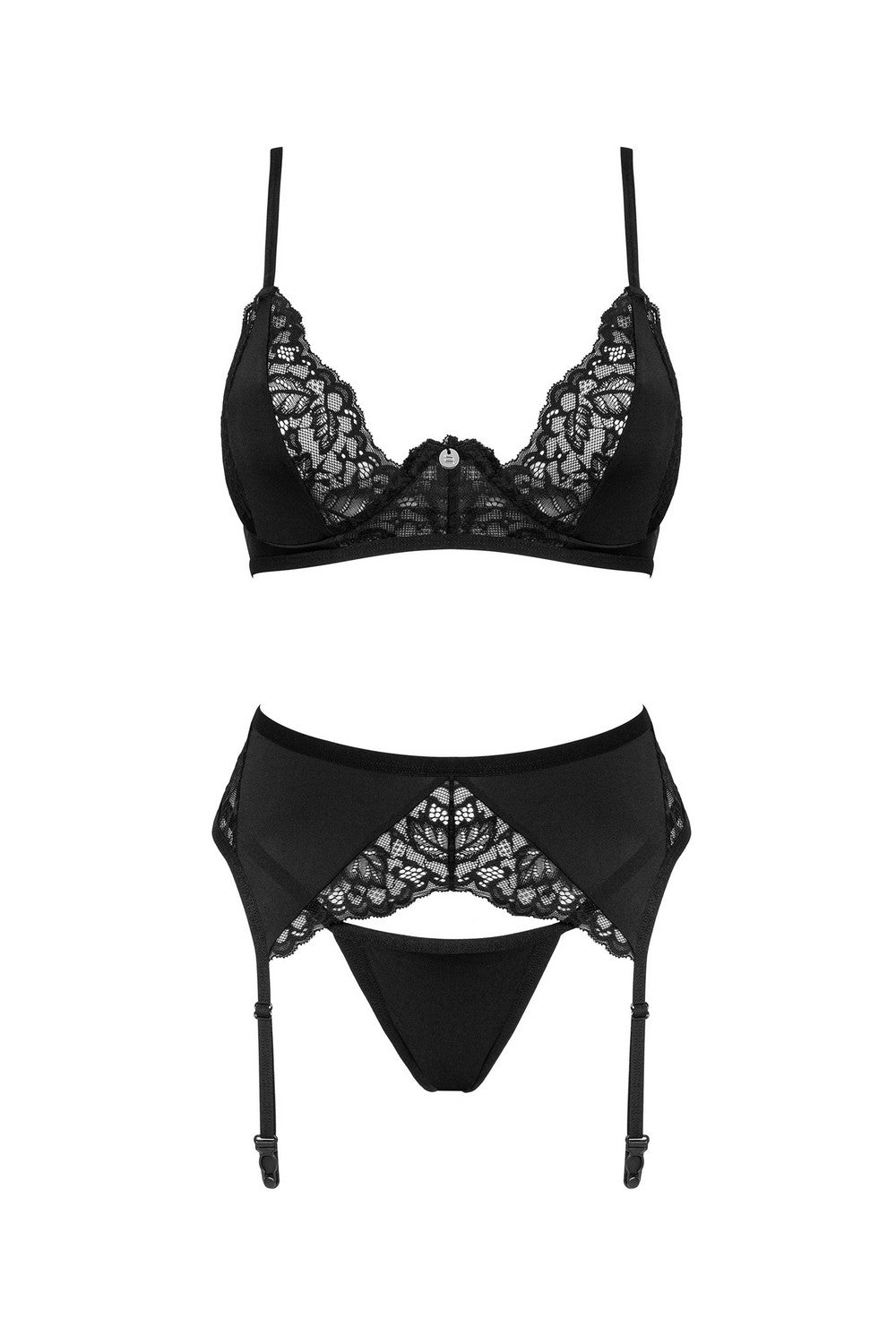 Кружевной комплект с поясом Bellastia black