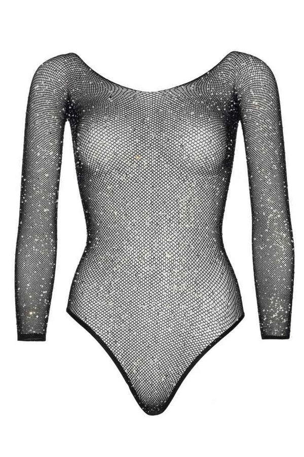 Боди-сетка со стразами Crystalized fishnet bodysuit black