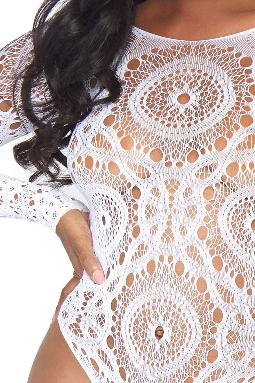 Ажурное боди-стринг Snap crotch thong back teddy white