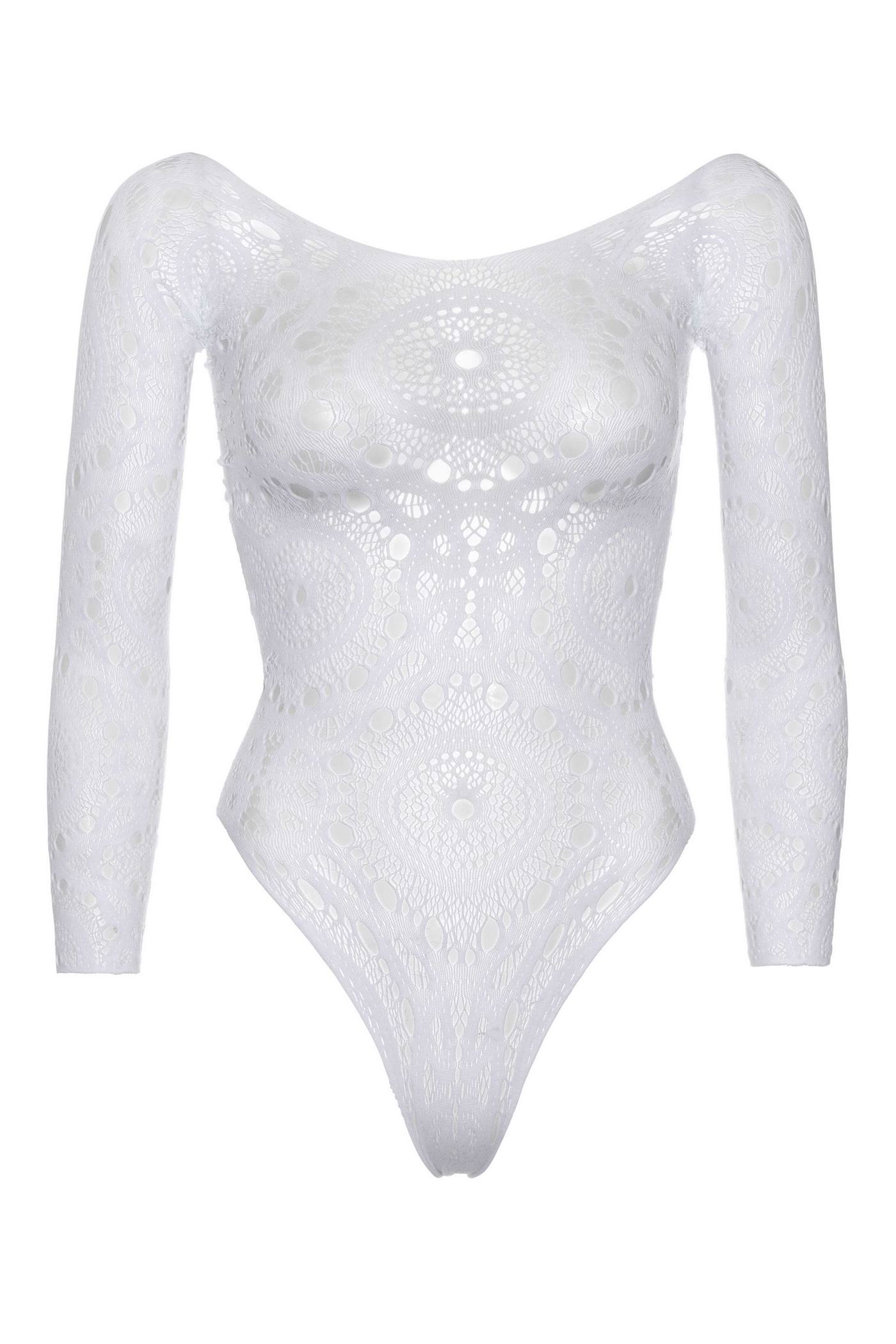 Ажурное боди-стринг Snap crotch thong back teddy white