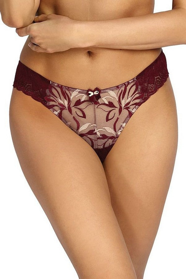 Трусики бразилиана с кружевом Jasmin C322 burgundy/beige