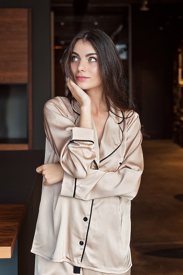 Шелковая пижама с брюками Beige Peach SH0009-01-69