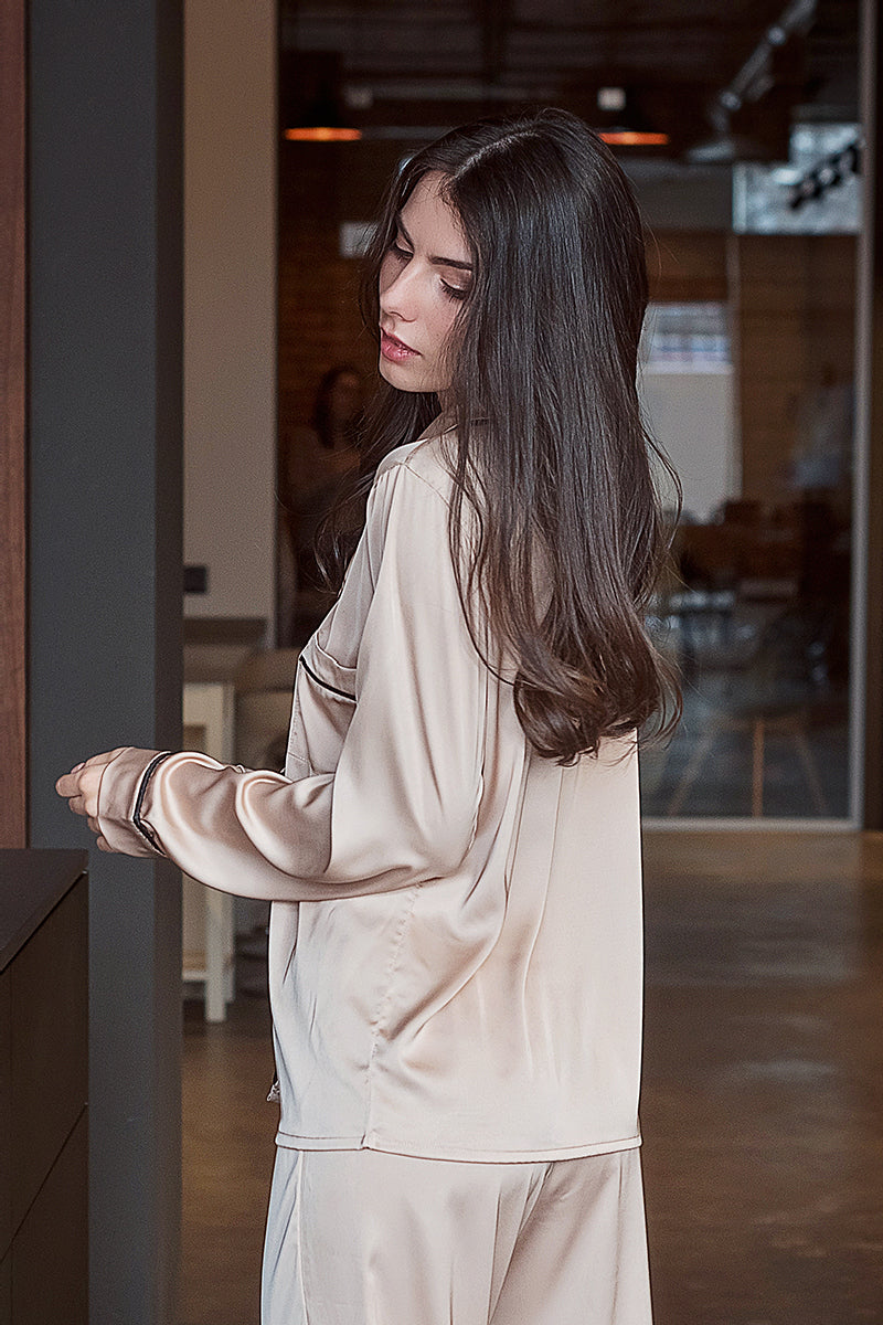 Шелковая пижама с брюками Beige Peach SH0009-01-69