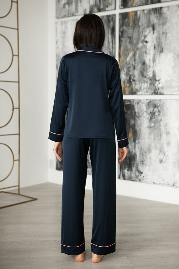 Шелковая пижама с брюками Blue Dark SH0009-14-69
