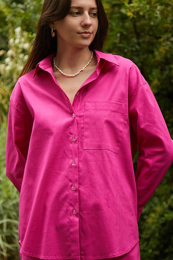 Льняная рубашка с длинным рукавом LN0058-13-60 raspberries