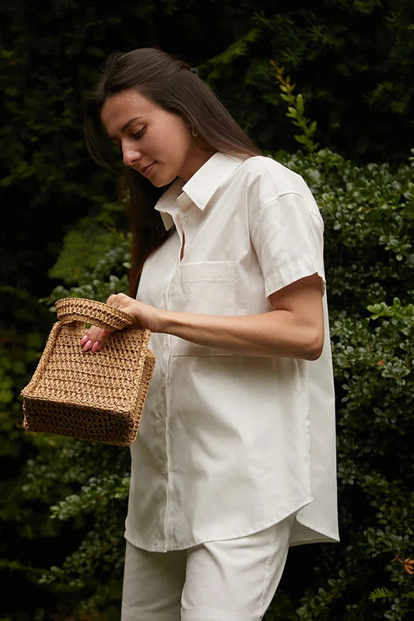 Льняная рубашка с коротким рукавом LN0059-09-50 cream