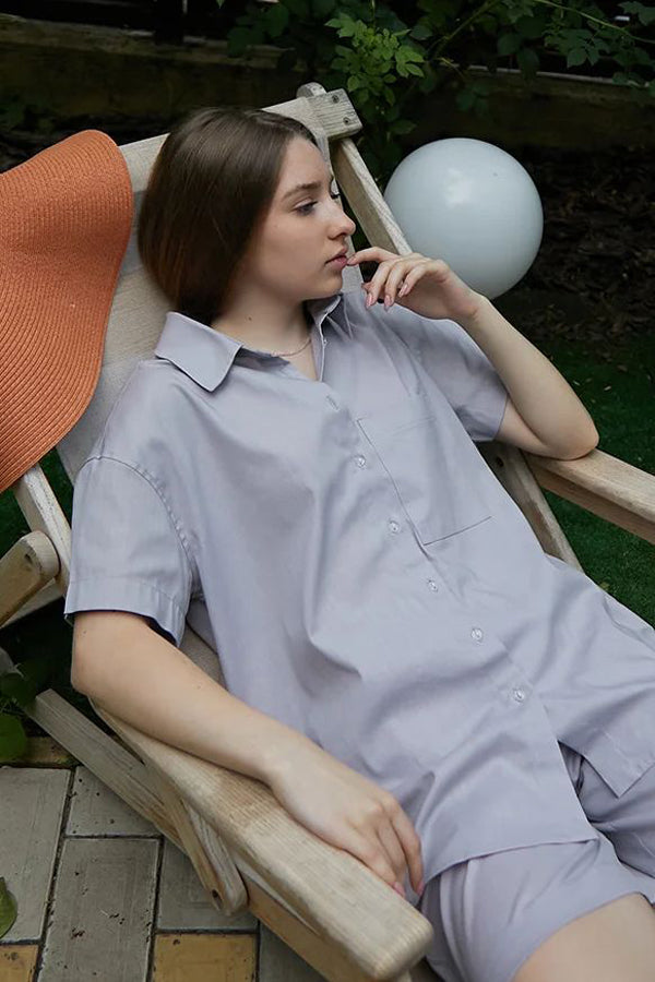 Льняная рубашка с коротким рукавом LN0059-12-50 grey