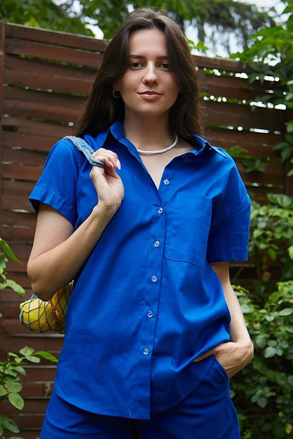 Льняная рубашка с коротким рукавом LN0059-13-50 electric