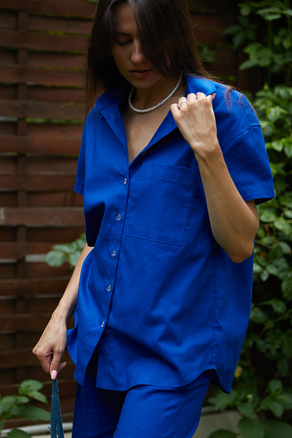 Льняная рубашка с коротким рукавом LN0059-13-50 electric