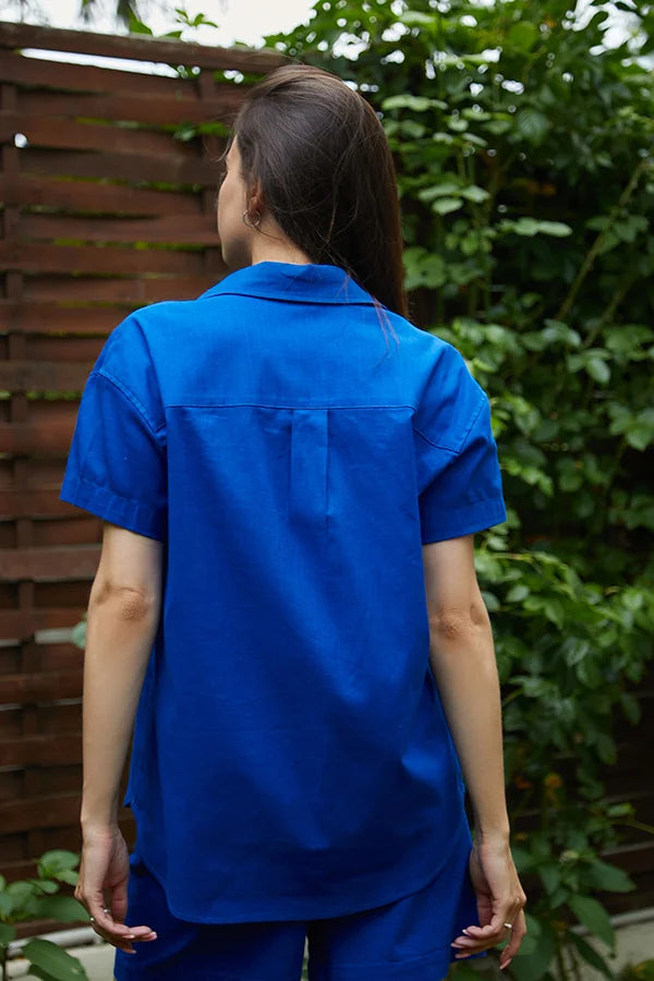 Льняная рубашка с коротким рукавом LN0059-13-50 blue