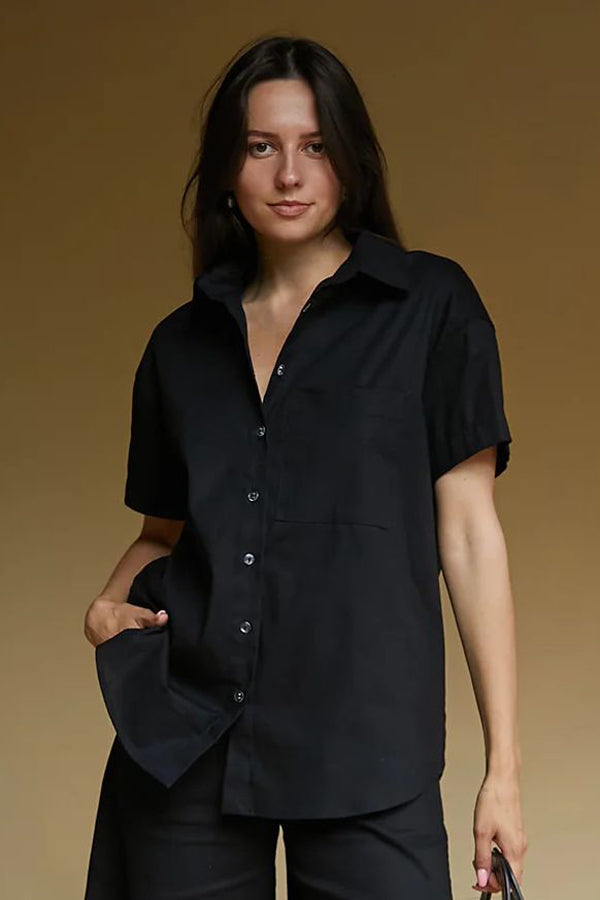 Льняная рубашка с коротким рукавом LN0059-16-50 black