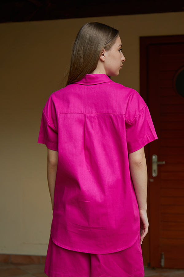 Льняная рубашка с коротким рукавом LN0059-87-50 pink