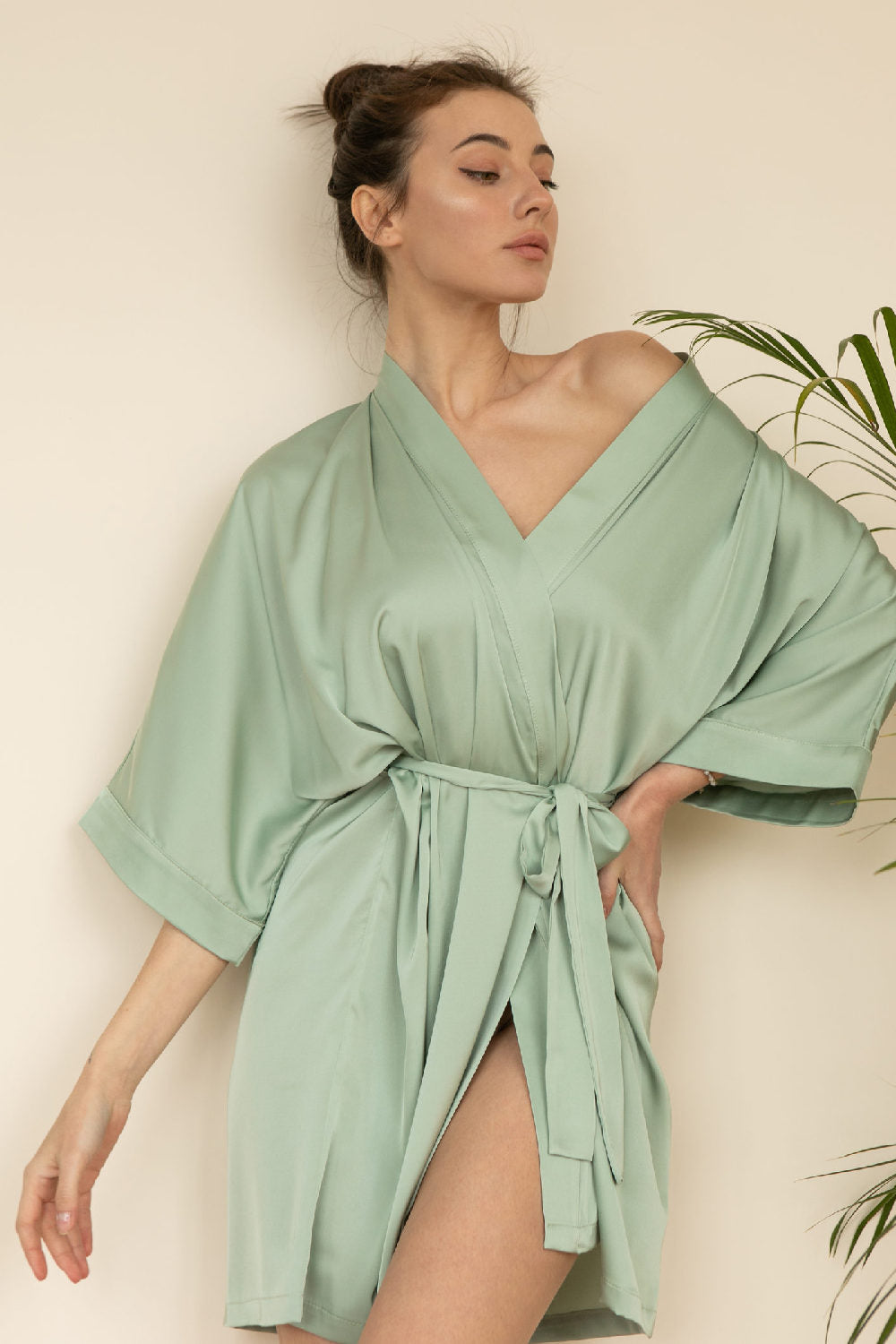 Шелковый халат-кимоно с поясом Shalfey 1160SH