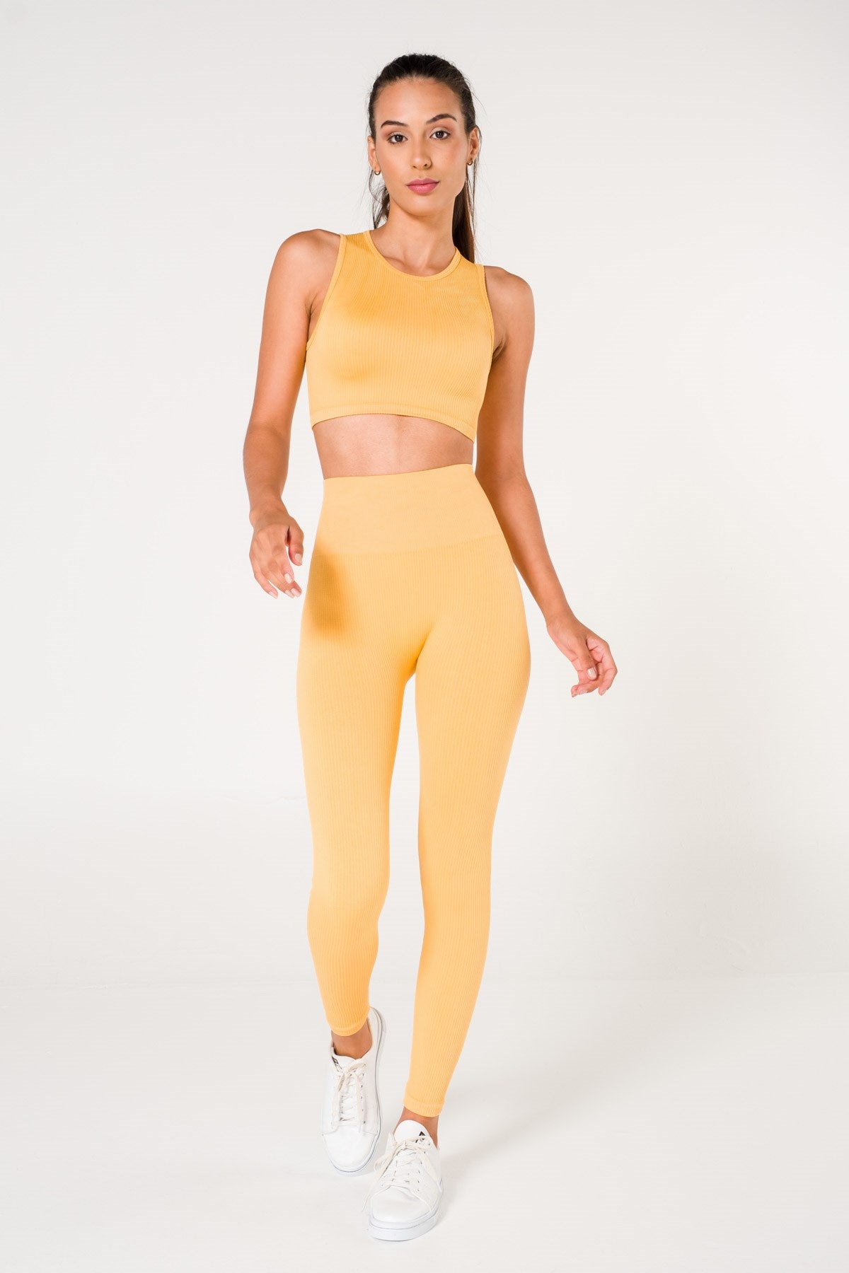 Бесшовные спортивные леггинсы в рубчик 1550 mustard