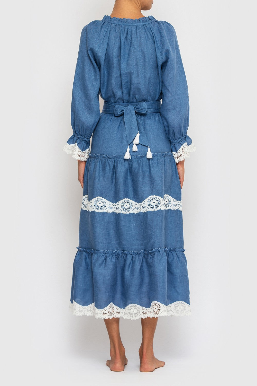 Льняной костюм с кружевом Бохо 21041-1 blue