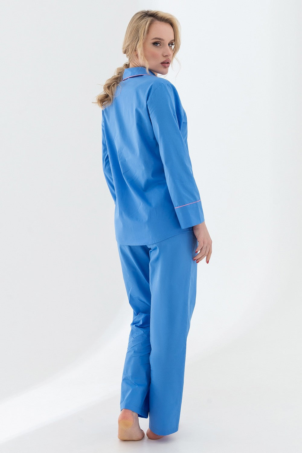 Хлопковая пижама на пуговицах 22007 blue