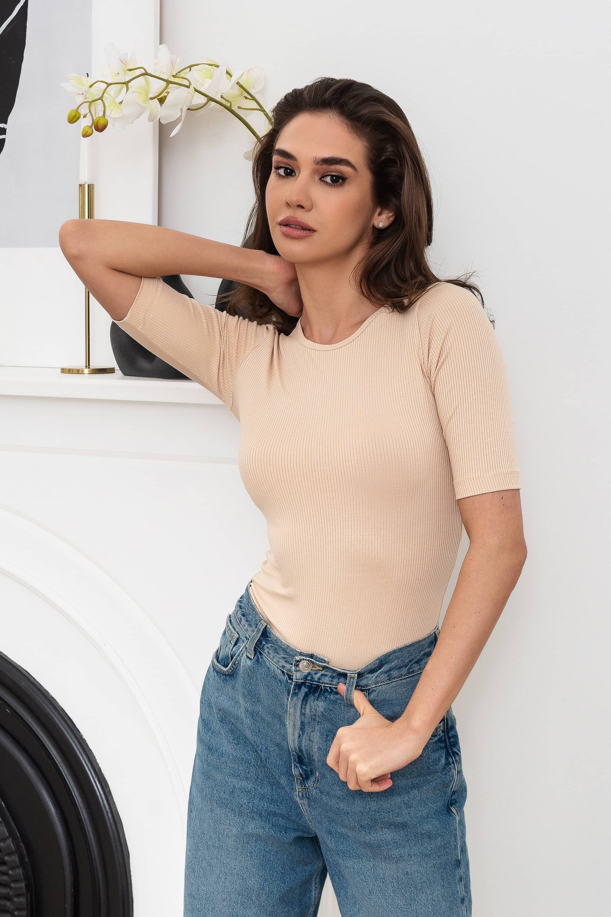 Футболка из вискозы в рубчик 23012-2 nude